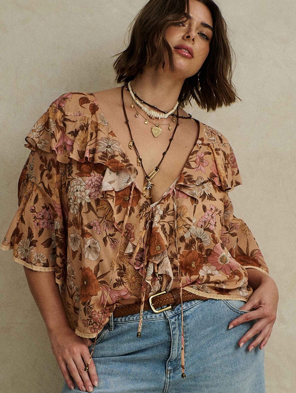 Spell & The Gypsy Stealing Beauty Rose Quartz Short Sleeve Ruffle Top Size S